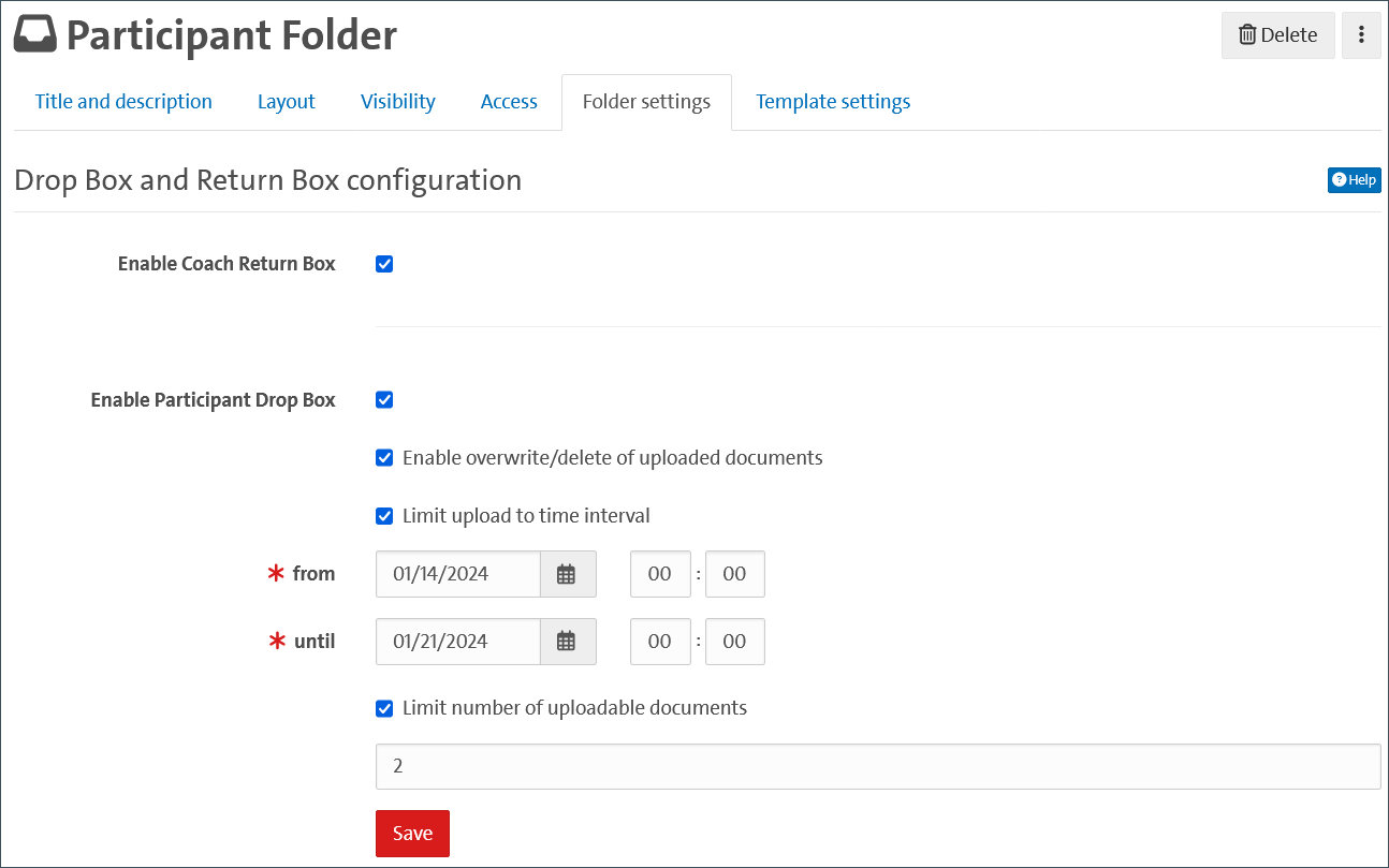 Configuration of the participatn folder