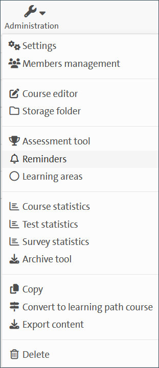 Reminder section in the Administration drop down menu