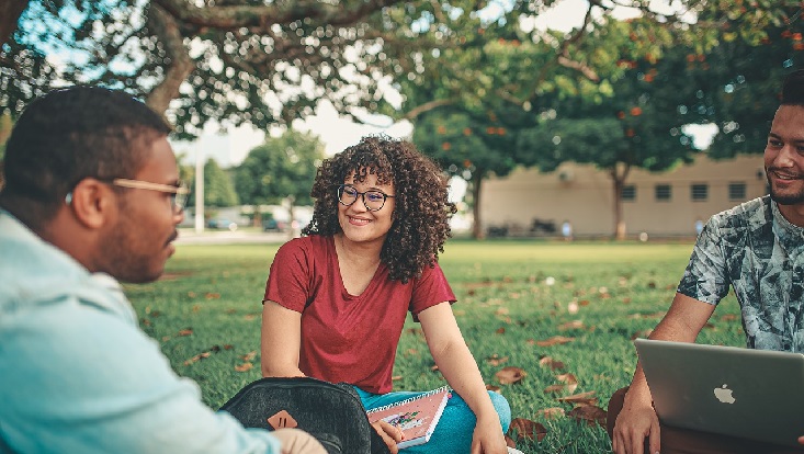 Studierende auf Wiese